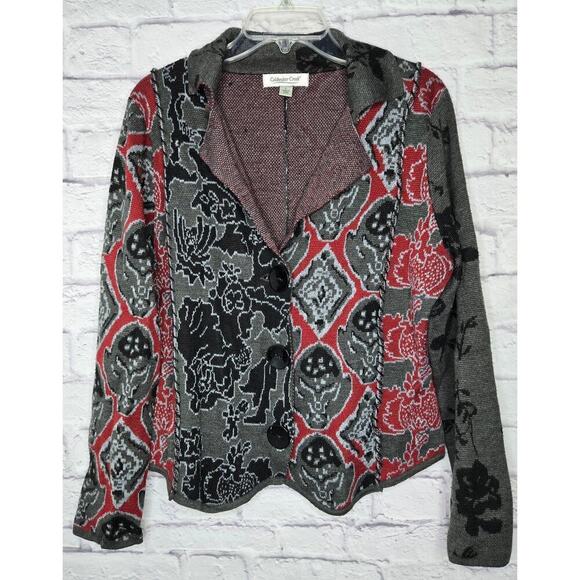 Coldwater Creek Sweaters - Coldwater Creek Knit Wool Blend gray red boho cardigan comfy Large.